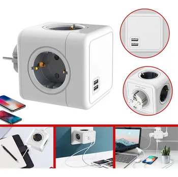 Napájecí kabel Prodlužovací kabel s 4 zásuvkami a 2 USB porty - napájecí kostka