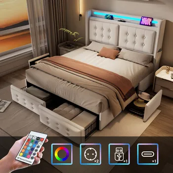 Postel Dřevěná manželská postel Arhatreya 140x200 cm, béžové odstíny