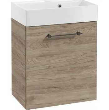 Koupelnový nábytek Závěsná koupelnová skříňka s umyvadlem 60x50 cm, dub rockford, černé úchytky