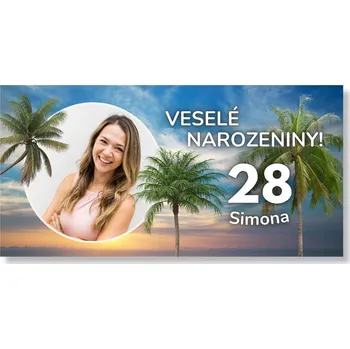 Party dekorace Personal Narozeninový banner s fotkou – Moře a palmy Rozměr banner: 130 x 65 cm