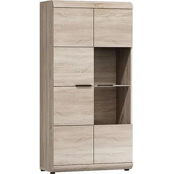 Knihovna Vitrína nízká LINK v dubu sonoma, 80 x 158 cm