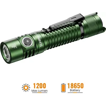 Nabíjecí taktická svítilna Sofirn SP31V3.0 zelená 5000K, 1200 lumenů, bez akumulátoru (kompaktní taktická svítilna s možností nošení na klipu)
