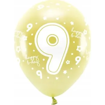 Balónek Balónky Eco 33 cm, Číslice ''9'', světle zlatá, 6 ks