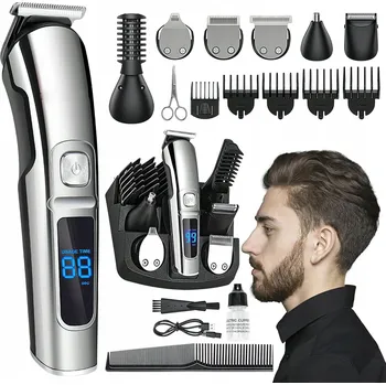 Strojek na vlasy SADA STŘÍHACÍHO STROJKU ZASTŘIHOVAČ VOUSŮ VLASŮ BARBER USB 11V1