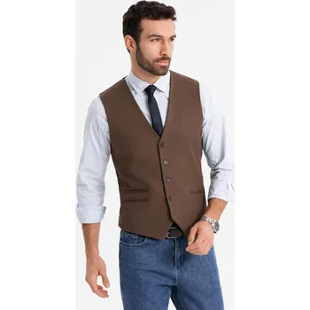 Pánská bunda Pánská obleková vesta s klasickými detaily a podšívkou - hnědá V2 OM-BLZV-0142 - L