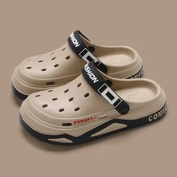 Dámské pantofle Pánské plážové sandály s otvory a pohodlnou stélkou Barva: Khaki, Velikost: 40-41