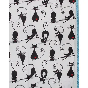 Bavlněná česká látka šíře 160cm - kočky na bílé srdíčka (50cm)