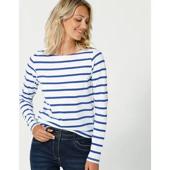 Pánské tričko Blancheporte Pruhované tričko s dlouhými rukávy z bio bavlny, eco-friendly bílá/modrá 52