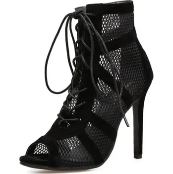 Dámské sandále Dámské sandály se síťkou na podpatku s překříženými pásky Barva: Černá, Velikost: 36