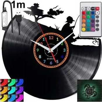Hodiny Rybář Nástěnné Hodiny Podsvícené LED RGB S Dálkovým Ovládáním Vinylová Deska Moderní