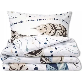 Povlečení Exkluzivní saténové povlečení 220x200 Boho listy bílé béžové