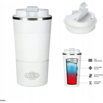 Termohrnek Termos bílý NILS 510 ml ocelový termohrnek s gumovou rukojetí