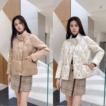 Dámská parka bunda s dvojitým zapínáním – krátká péřová parka Barva: Khaki, Velikost: M