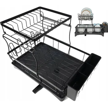 Odkapávač na nádobí ODKAPÁVAČ NA NÁDOBÍ DVOUÚROVŇOVÝ SUŠÁK S ODKAPÁVACÍ MISKOU ČERNÝ