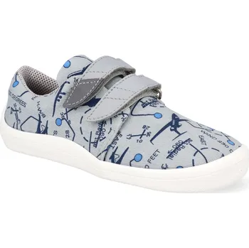 Barefoot dětské tenisky Beda - Šedá letadla textilní s pevným opatkem vegan Velikost: 33