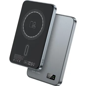 Powerbanka Zdroj záložní PowerBank Blavec BJ-01 5000mAh Magsafe bezdrát. nab 15W + USB-C PD 22,5W LCD Slim šedý