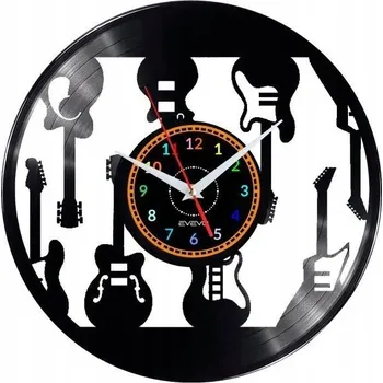 Hodiny ELEKTRICKÁ KYTARA HODINY NÁSTĚNNÉ DEKORATIVNÍ MODERNÍ VINYLOVÁ DESKA