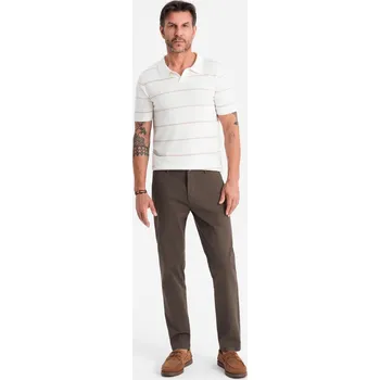 Pánské kalhoty Pánské chino kalhoty REGULAR FIT s jemnou strukturou - hnědé V3 OM-PACP-0184 - S