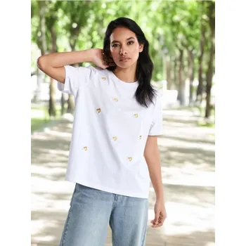 Oblečení a móda Sinsay - Tričko s ozdobnou výšivkou - bílá - 8303J-00X - 8303J-00X-XXS-1