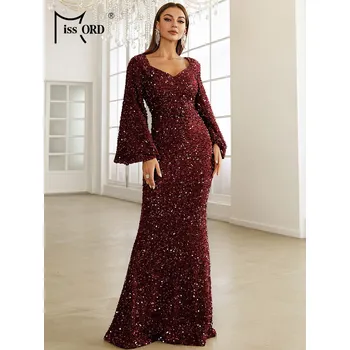 Dámské šaty Plesové šaty flitrové se širokými rukávy Barva: Bordová, Velikost: L