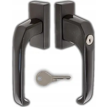 Dveřní kování BALKONOVÁ KLIKA Z HLINÍKOVÉ SLITINY PRO DVEŘE 65-70 mm, UZAMYKATELNÁ, HNĚDÁ