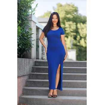 Dámské šaty Himalife Dlouhé šaty Plain Mililani - královská modrá Velikost: 3XL - Móda pro plnoštíhlé, Oblečení nadměrné velikosti