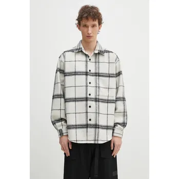Košile s příměsí vlny MKI MIYUKI ZOKU Check Flannel Shirt pánská, béžová barva, relaxed, s klasickým límcem, CHECK.FLANNEL.SHIRT.OFF, XL, 01X