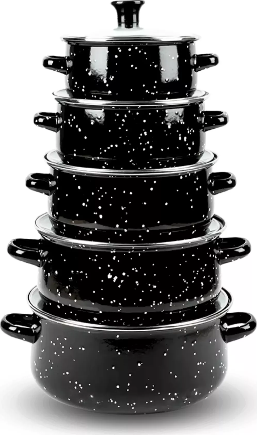 Herzberg HG-04128: 10 Pieces Enamel Kitchen Cooking Pot and Casserole with Glass Lid