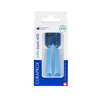Curaprox Travel set ORTHO - náhradní hlavice, 2ks modrá
