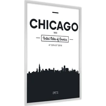 Obraz Plakát na zeď CHICAGO Obrys Typografie 50x70 v rámu 50 x 70 cm