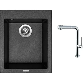 Granitový dřez Set Sinks CUBE 410 Metalblack + baterie Sinks SLIM S2 kartáčovaná