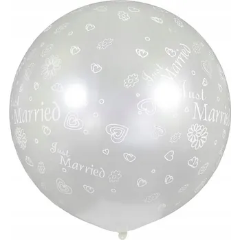 Balónek Metalický balónek bílý perleťový Just Married, 80 cm, 1 ks XXL velký obří