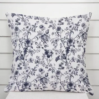 Povlak na polštářek Bavlněný povlak na polštář Sandra SA-638 Temně modré květiny na bílém 40 x 40 cm