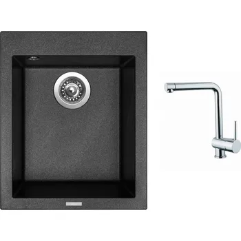 Granitový dřez Set Sinks CUBE 410 Metalblack + baterie Sinks MIX 3 chrom