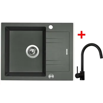 Granitový dřez Sinks LINEA 600 XC Titanium + Vitalia černá matná
