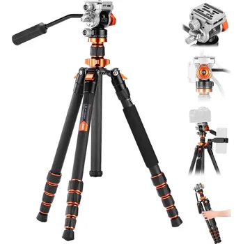Stativ K&F Carbon Fiber Lightweight Camera Tripod with Hydraulic Video Tripod Head O255C4+FH-03