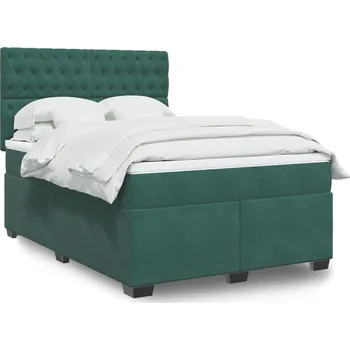 Postel vidaXL Box spring postel s matrací 140 x 190 cm samet [3293214] Barva: Tmavě zelená