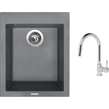 Granitový dřez Set Sinks CUBE 410 Titanium + baterie Sinks MIX 35 P chrom