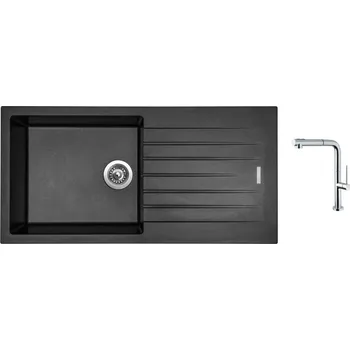 Granitový dřez Set Sinks PERFECTO 1000 Metalblack + baterie Sinks SLIM S2 kartáčovaná