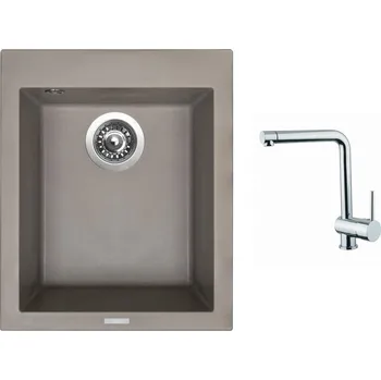Granitový dřez Set Sinks CUBE 410 Truffle + baterie Sinks MIX 3 chrom