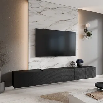 Televizní stolek Závěsný TV stolek KLER 300 cm - černý mat