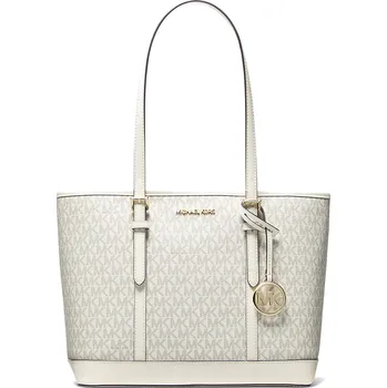 Michael Kors Kabelka Jet Set Travel Small Logo Top-Zip Tote Bag Light Cream Multi