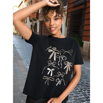 Dámská móda Sinsay - Tričko s potiskem - černá - 495EG-99X - 495EG-99X-XXS