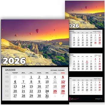 Obraz Trojdílný kalendář na rok 2026, měsíční, nástěnný, kancelářský - VZORY