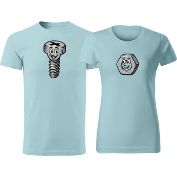 Pánské tričko Grooters Partnerská trička - Šroubek a matička Barva: Světle modrá, Pánská velikost: 3XL, Dámská velikost: 3XL