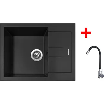 Granitový dřez Sinks AMANDA 650 Pureblack + Elasta nerez/černá