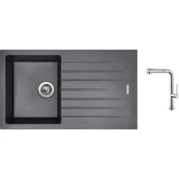 Granitový dřez Set Sinks PERFECTO 860 Titanium + baterie Sinks SLIM S2 kartáčovaná