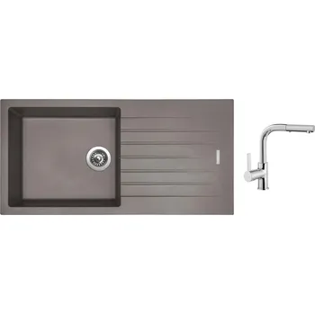 Granitový dřez Set Sinks PERFECTO 1000 Truffle + baterie Sinks ENIGMA S chrom