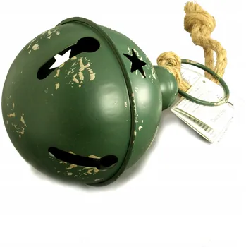 Vánoční dekorace KOVOVÝ VÁNOČNÍ ZVON Retro šňůra zelená 19 Cm