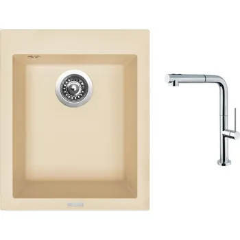 Granitový dřez Set Sinks CUBE 410 Sahara + baterie Sinks SLIM S2 kartáčovaná